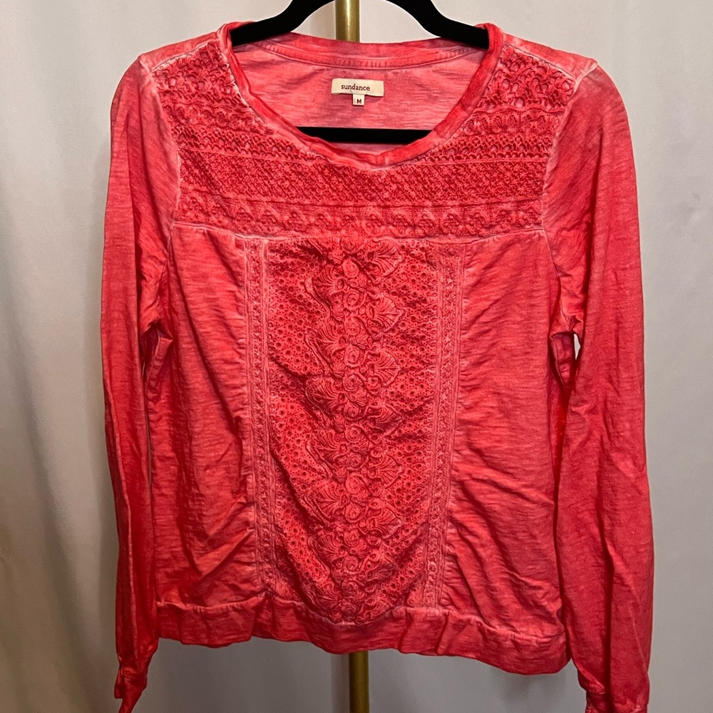 Sundance blouse, embroidered, colorful, size medium, pit to pit 19”  (B4)
